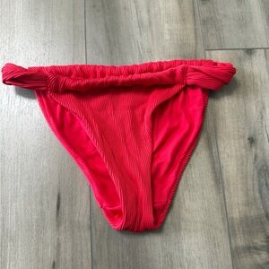 No Boundaries Red Ribbed Bikini Bottom Medium